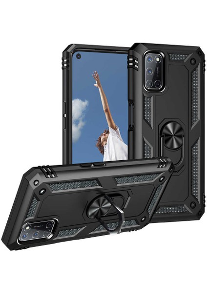 Oppo A52 Uyumlu Kılıf Stand Yüzüklü Kapak Military Metal Solid Ring Case