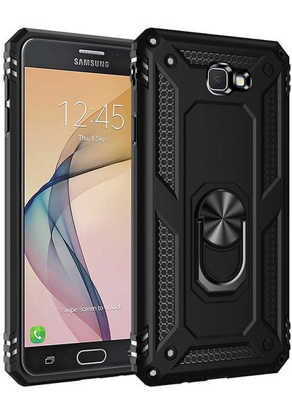Samsung Galaxy J7 Prime Uyumlu Kılıf Stand Yüzüklü Kapak Military Metal Solid Ring Case