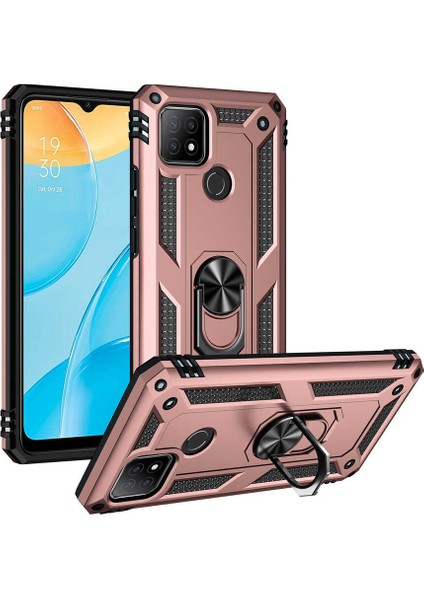 Oppo A15 Uyumlu Kılıf Stand Yüzüklü Kapak Military Metal Solid Ring Case
