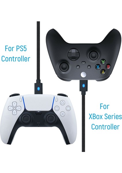 DNR Bilişim Ps5-Xbox-Swıtch Uyumlu LED Işıklı Type C 3metre Örgülü  Kablosuz Gamepad USB Şarj Kablosu