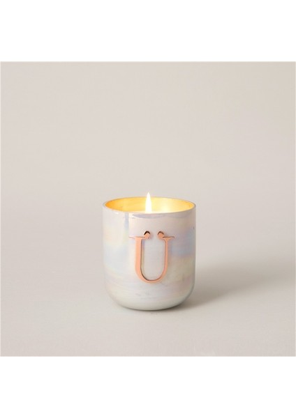 Metal Ü Harfli Kokulu Mum Beyaz