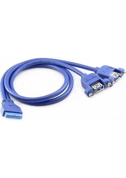 2 Port USB 3.0 Dişi - 19 Pin Anakart Vidalı Montaj Tipi Panel Kablo 40CM