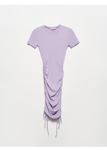 90355 Yanı Bağcıklı Elbise-Lila