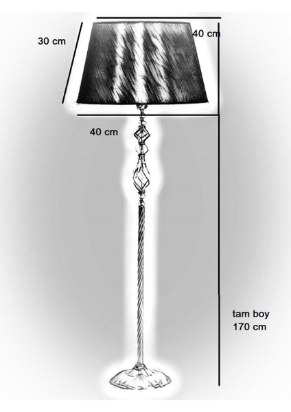 Siyah Kaplama Helezon Kristal Metal Tek Ayaklı Lambader Silindir Damalı