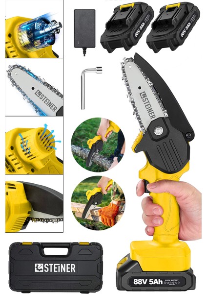 Alman Pro 88 V 5 Ah ( Çift Akülü ) Dal Budama Kesme Testere Bıçkı Makinesi Çantalı 10 cm Pala fiyatları