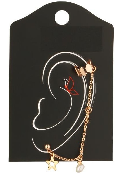 Kl-Yıldız ve Inci Ear Cuff Küpe Rose Renk