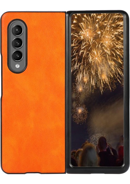 Samsung Galaxy Z Fold4 Turuncu Için Iki Renkli Litchi Doku Kılıfı( Yurt dışından )(Yurt Dışından)