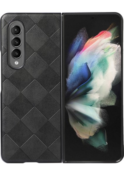 Samsung Galaxy Z Fold4 Siyah Için Dokuma Ekose Pu Telefon Kılıfı( Yurt dışından )