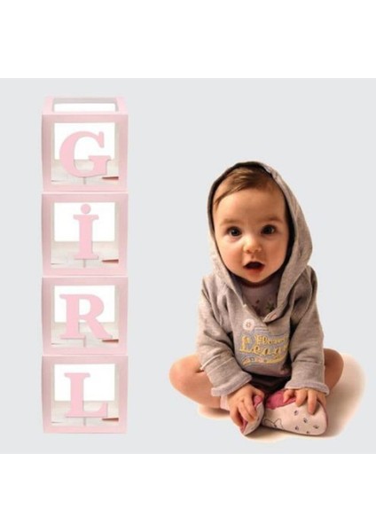 Girl Yazılı Pembe Şeffaf Harfli Kutu + 30 Adet Balon