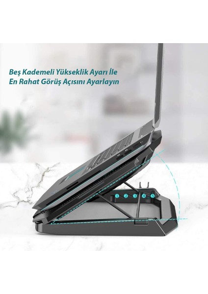 ST-813 Çift Fanlı Ledli Işıklı Soğutucu Laptop Standı