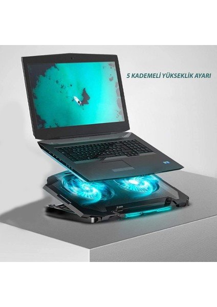 ST-813 Çift Fanlı Ledli Işıklı Soğutucu Laptop Standı