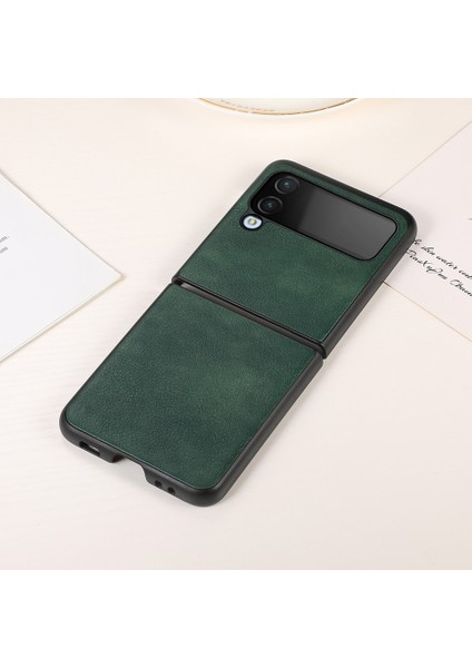 Samsung Galaxy Z Flip4 Green Için Iki Renkli Litchi Doku Kılıfı( Yurt dışından )