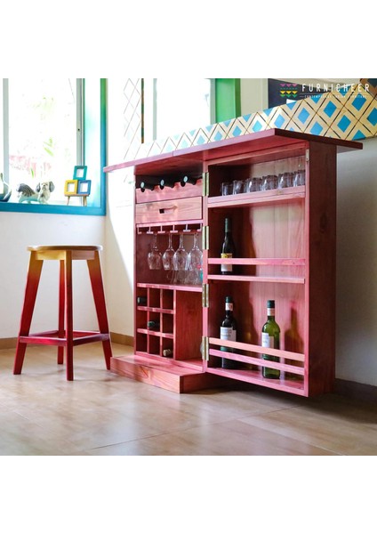 Ahşap Pembe Bar Dolabı Alkol Dolabı Içki Dolabı Çok Amaçlı Dolap