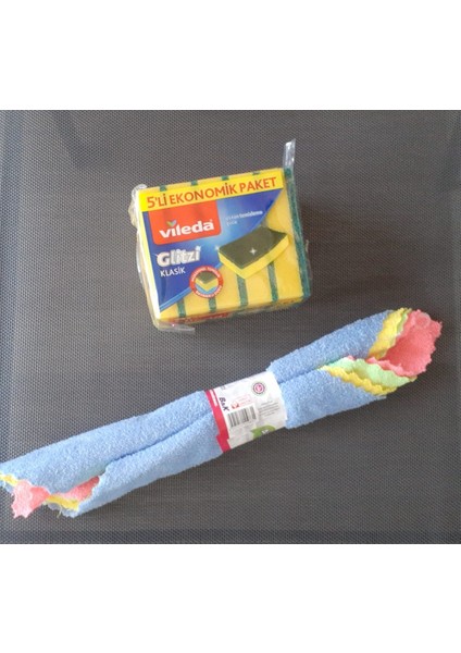Vileda Glitzi Klasik 5'li Bulaşık Temizlik Süngeri 30 cm 4'lü Mikrofiber Bez Seti