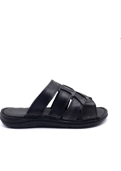 3512 Confort Deri Siyah Erkek Terlik