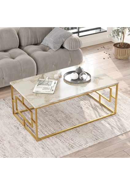 Atlantis Gold Metal Orta Sehpa Mermer Desen