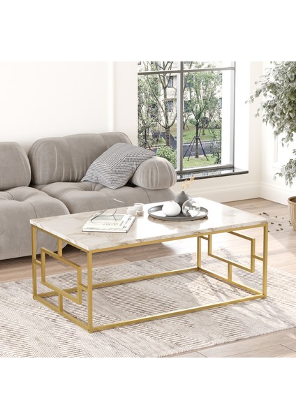 Atlantis Gold Metal Orta Sehpa Mermer Desen