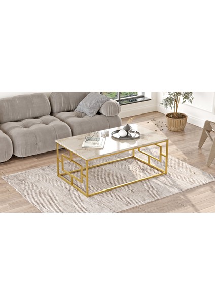 Atlantis Gold Metal Orta Sehpa Mermer Desen
