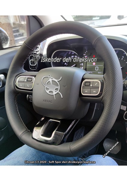 Citroen C3 2016-2022 Tam Uyumlu Spor Deri Direksiyon Kılıfı