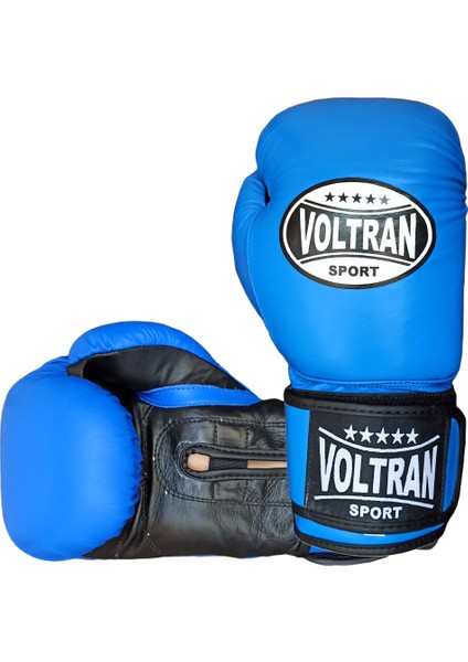 Voltran Chand Hakiki Deri Muay Thai ve Boks Eldiveni Mavi Siyah 12 Oz