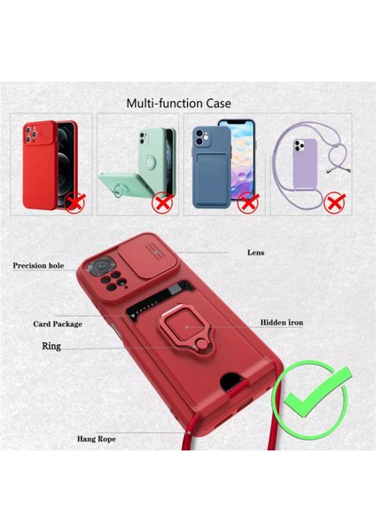 Xiaomi Redmi Note 11S Uyumlu Kılıf Kartvizitli Kamera Lens Sürgülü Korumalı Military Silikon Askılır