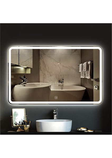 80X120 cm Kumlamalı Dokunmatik Tuşlu Ledli Ayna Duvar Salon Banyo Wc Ofis Yatak Odası Boy Ledli Ayna