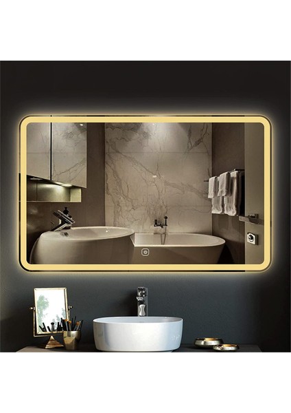 80X120 cm Kumlamalı Dokunmatik Tuşlu Ledli Ayna Duvar Salon Banyo Wc Ofis Yatak Odası Boy Ledli Ayna