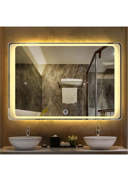 80X120 cm Kumlamalı Dokunmatik Tuşlu Ledli Ayna Duvar Salon Banyo Wc Ofis Yatak Odası Boy Ledli Ayna