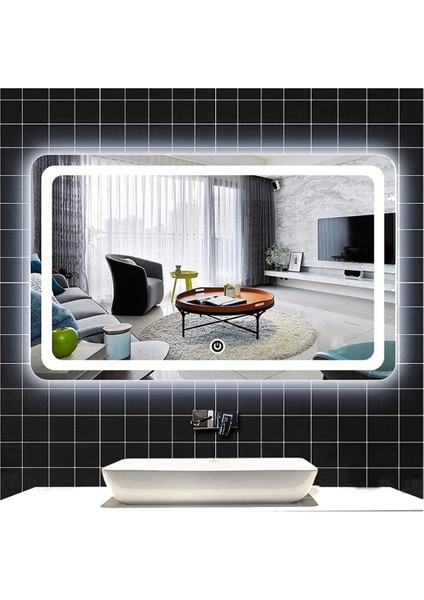 80X120 cm Kumlamalı Dokunmatik Tuşlu Ledli Ayna Duvar Salon Banyo Wc Ofis Yatak Odası Boy Ledli Ayna