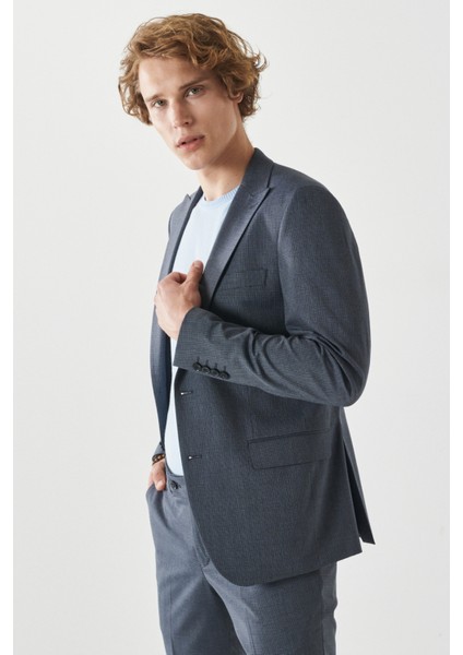 ALTINYILDIZ CLASSICS Erkek Lacivert-gri Ekstra Slim Fit Dar Kesim Kırlangıç Yaka Kareli Klasik Takım Elbise