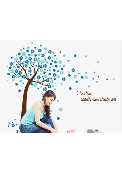 Duvar Sticker Ev Dekorasyonu Mavi Çiçekli Ağaç Pvc Duvar Dekoru fırsatları