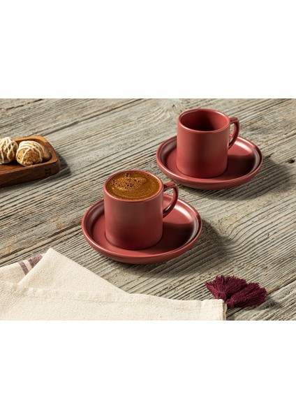 Elated Seramik 2'li Kahve Fıncan Takımı 105 ml Bordo