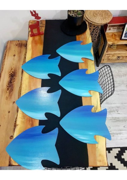 Marine Balık Ahşap Supla - Amerikan Servis - Tabak Altı