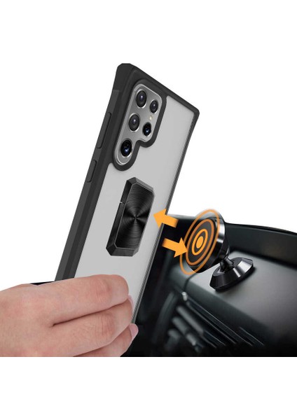 Samsung Galaxy S22 Ultra Uyumlu Kılıf Kapak Ipli Askılı, Metal Stand Yüzüklü Luxury Series Case indirimleri