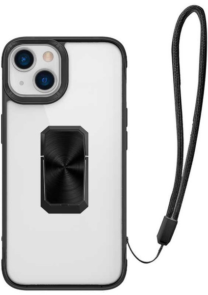 Apple iPhone 13 Uyumlu Kılıf Kapak Ipli Askılı, Metal Stand Yüzüklü Luxury Series Case