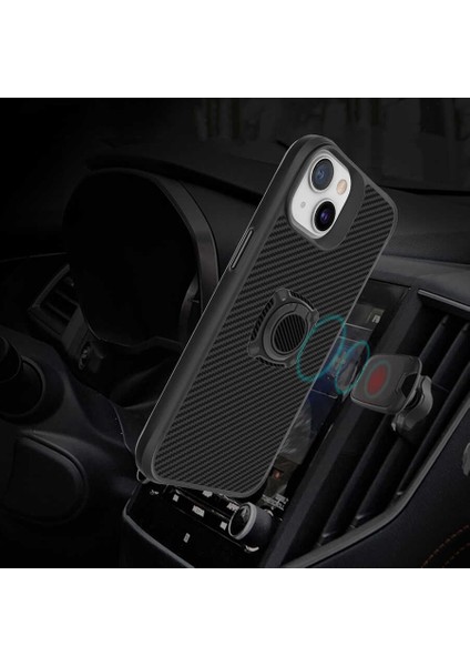 Apple iPhone 13 Uyumlu Kılıf Kapak Göz Alıcı Karbon Fiber Koleksiyonu Stand Yüzüklü Case