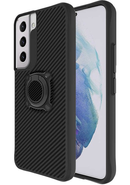 Samsung Galaxy S22 Uyumlu Kılıf Kapak Göz Alıcı Karbon Fiber Koleksiyonu Stand Yüzüklü Case