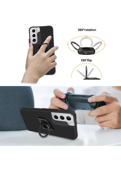Samsung Galaxy S22 Plus Uyumlu Kılıf Kapak Göz Alıcı Karbon Fiber Koleksiyonu Stand Yüzüklü Case