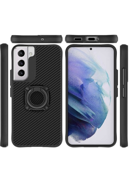 Samsung Galaxy S22 Plus Uyumlu Kılıf Kapak Göz Alıcı Karbon Fiber Koleksiyonu Stand Yüzüklü Case