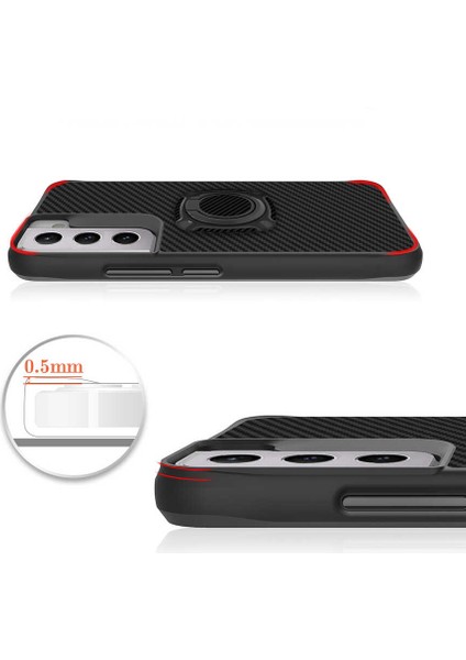 Samsung Galaxy S22 Uyumlu Kılıf Kapak Göz Alıcı Karbon Fiber Koleksiyonu Stand Yüzüklü Case modelleri