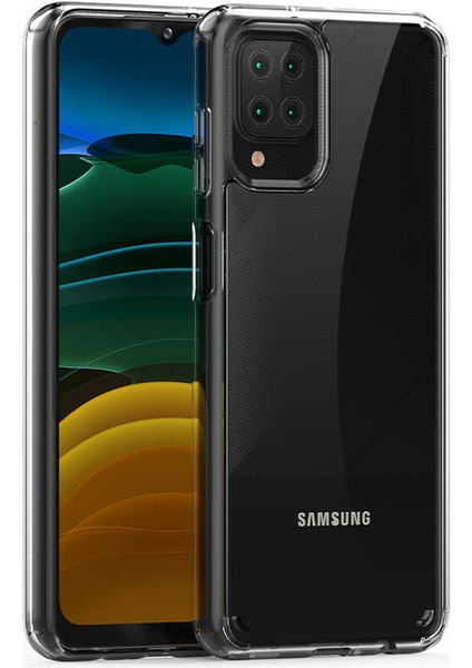 Samsung Galaxy A12 Uyumlu Kılıf Sert Şeffaf Güçlendirilmiş Kapak Transparent Hard Cover Case