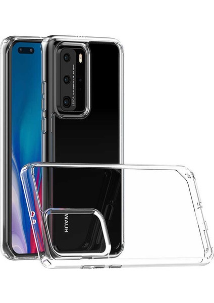 Huawei P40 Pro Uyumlu Kılıf Sert Şeffaf Güçlendirilmiş Kapak Transparent Hard Cover Case