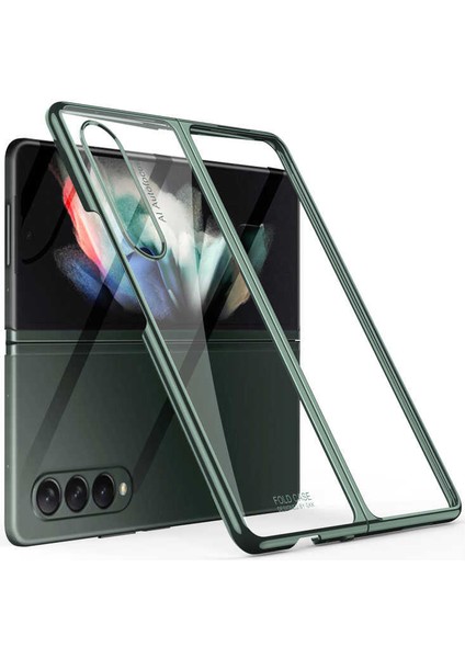 Samsung Galaxy Z Fold 3 Uyumlu Kılıf Metal Görünümlü Ultra Ince Full Koruma Katlanır Kapak