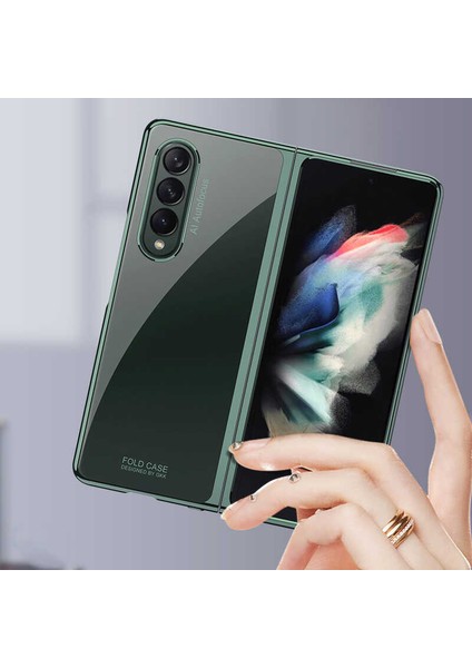 Samsung Galaxy Z Fold 3 Uyumlu Kılıf Metal Görünümlü Ultra Ince Full Koruma Katlanır Kapak