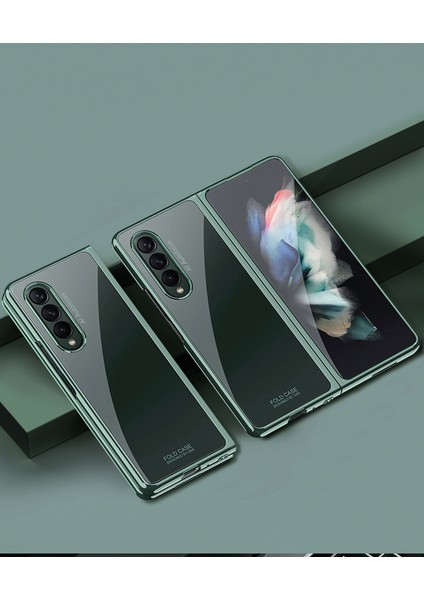 Samsung Galaxy Z Fold 3 Uyumlu Kılıf Metal Görünümlü Ultra Ince Full Koruma Katlanır Kapak