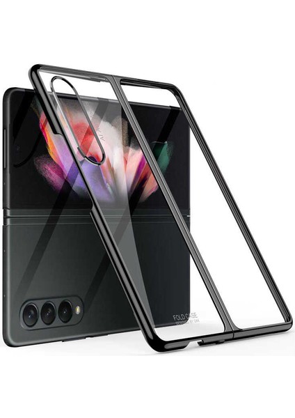 Samsung Galaxy Z Fold 3 Uyumlu Kılıf Metal Görünümlü Ultra Ince Full Koruma Katlanır Kapak