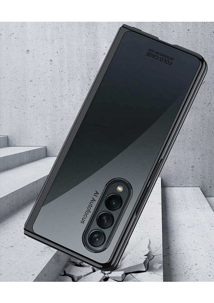 Samsung Galaxy Z Fold 3 Uyumlu Kılıf Metal Görünümlü Ultra Ince Full Koruma Katlanır Kapak