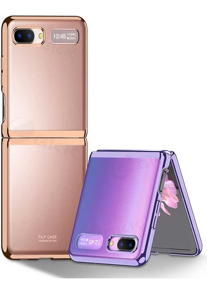 Samsung Galaxy Z Flip Uyumlu Kılıf Metal Görünümlü Ultra Ince Full Koruma Katlanır Kapak