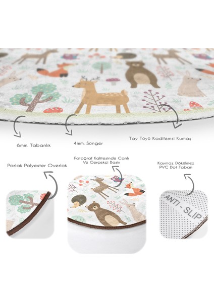 Sevimli Orman Hayvanları Desenli Çocuk & Genç Odası Makinede Yıkanabilir Kaymaz Tabanlı Yuvarlak Çocuk Halısı fırsatları