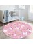 Pembe Zeminli Unicorn Motifli Çocuk & Genç Odası Makinede Yıkanabilir Kaymaz Tabanlı Yuvarlak Çocuk Halısı 2